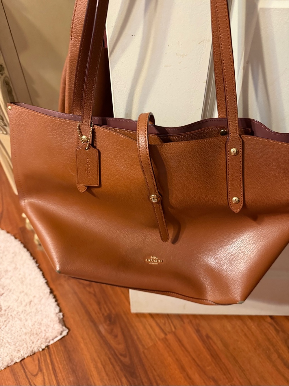 Coach Tan Brown Leather Tote with Gold Hardware